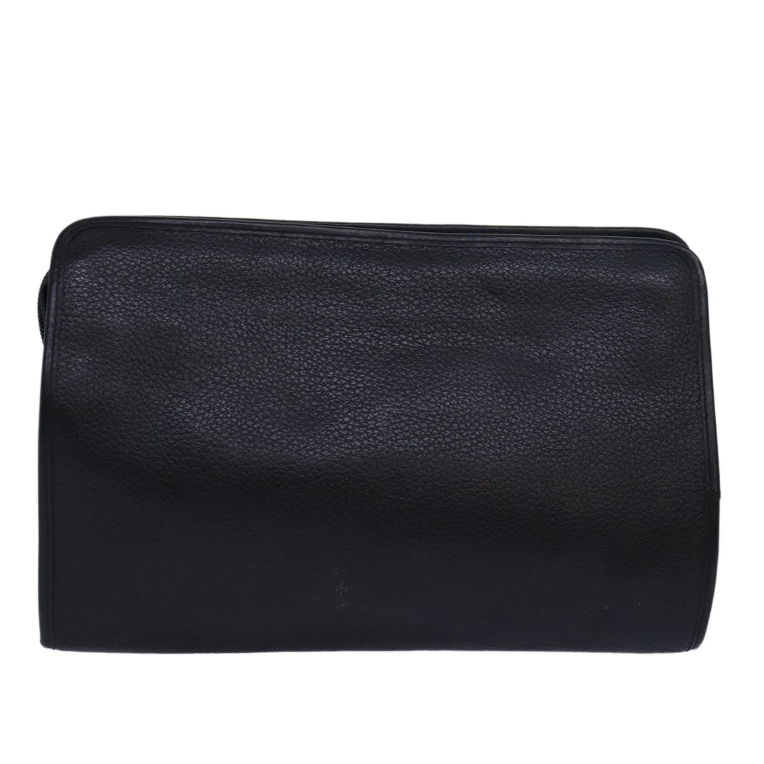 BurberrySs Clutch Bag Leather Black Auth bs15681