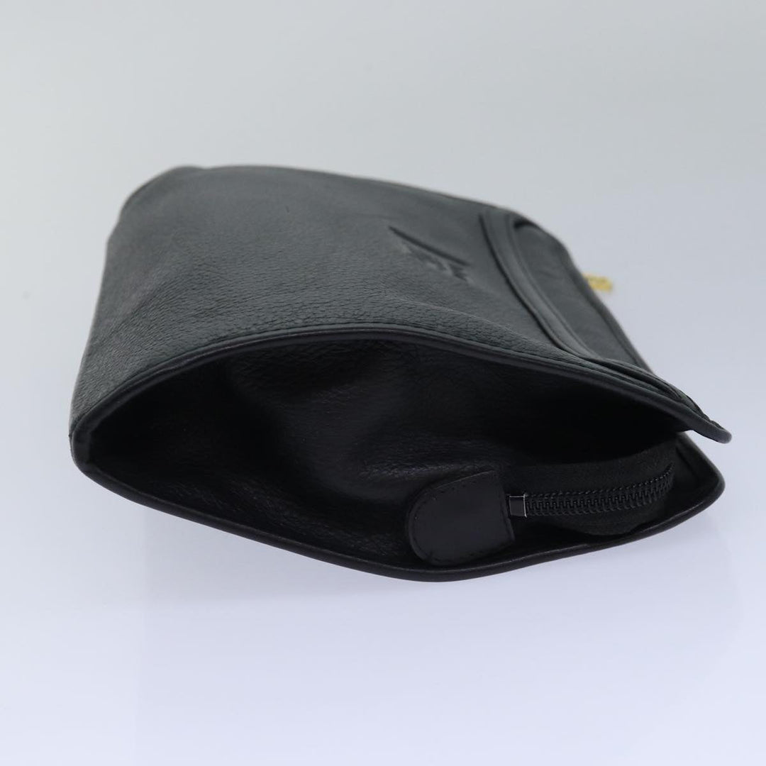BurberrySs Clutch Bag Leather Black Auth bs15681