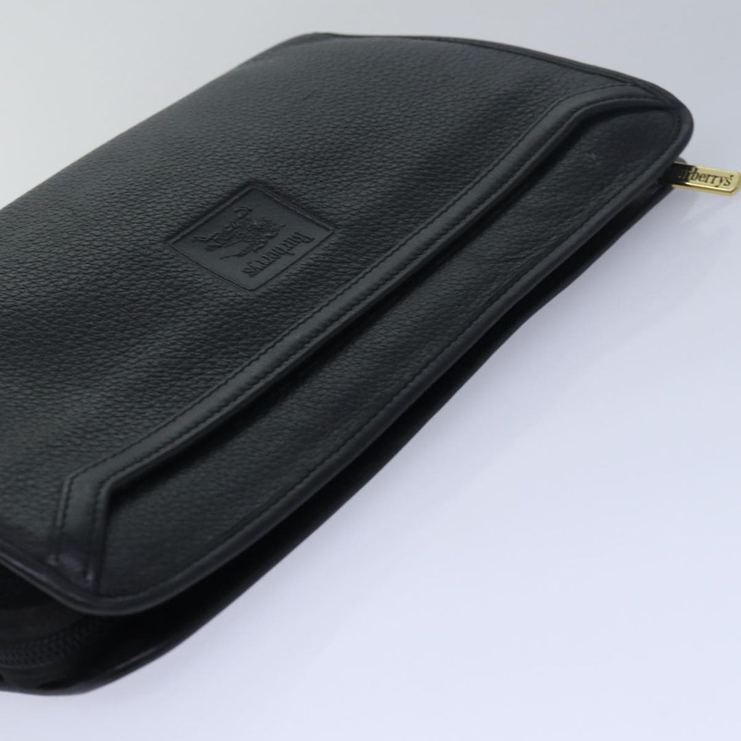 BurberrySs Clutch Bag Leather Black Auth bs15681