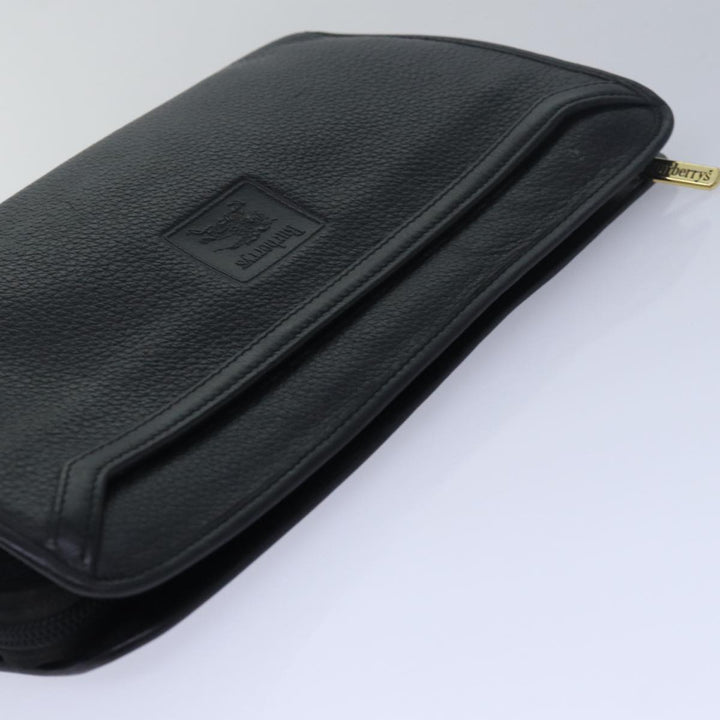 BurberrySs Clutch Bag Leather Black Auth bs15681