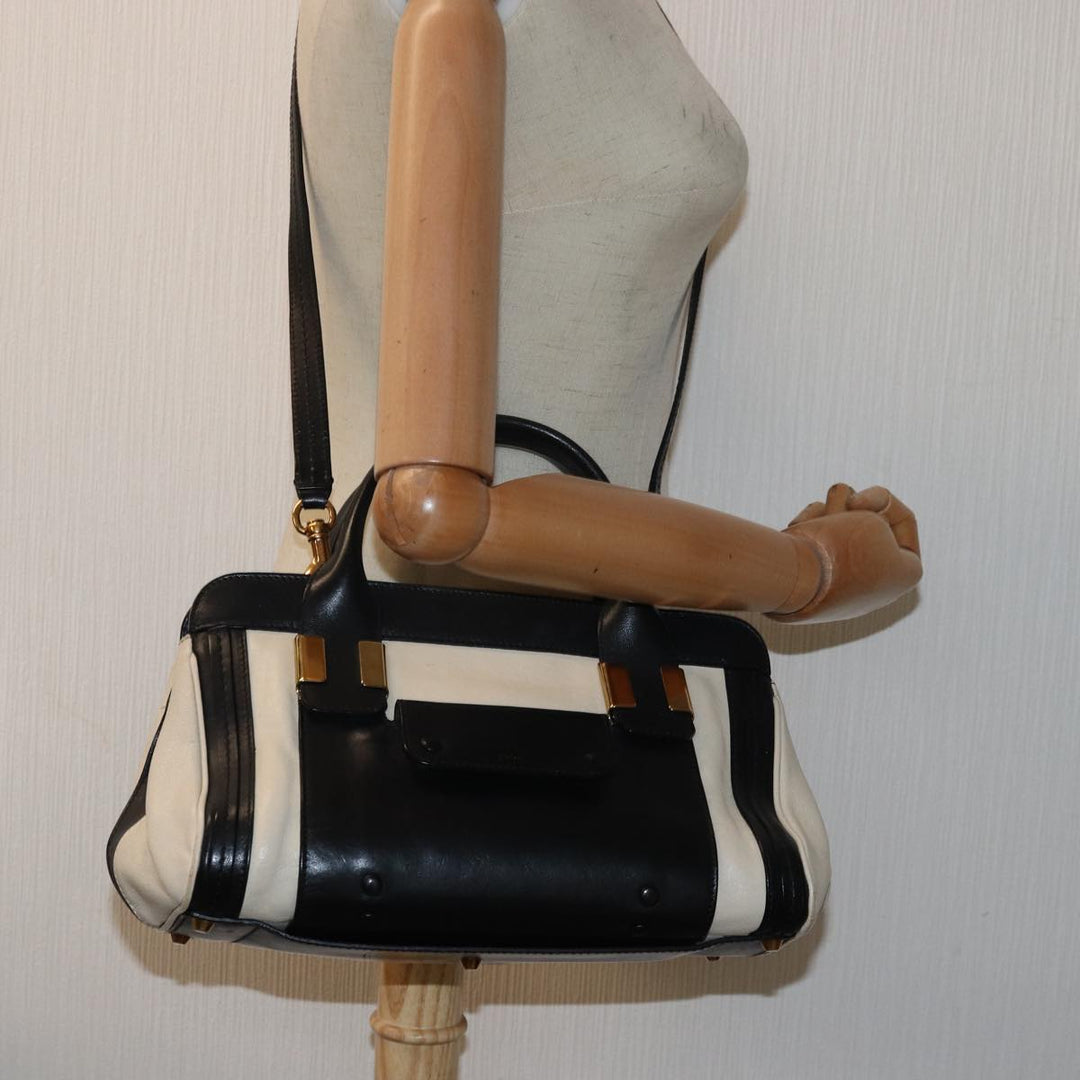 Chloe Hand Bag Leather 2way Beige Black bs15698