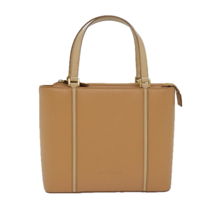 Burberry Hand Bag Leather Beige Auth bs15720