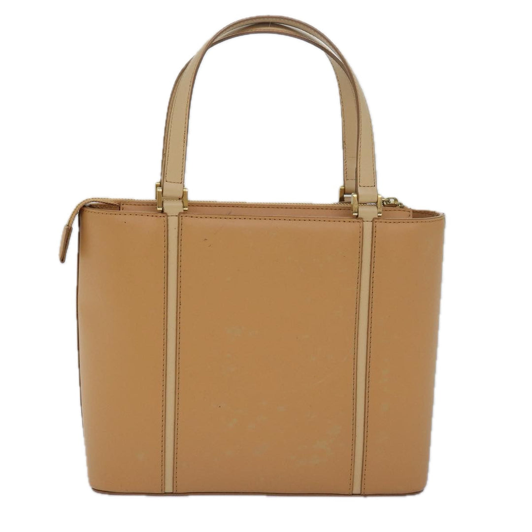 Burberry Hand Bag Leather Beige Auth bs15720
