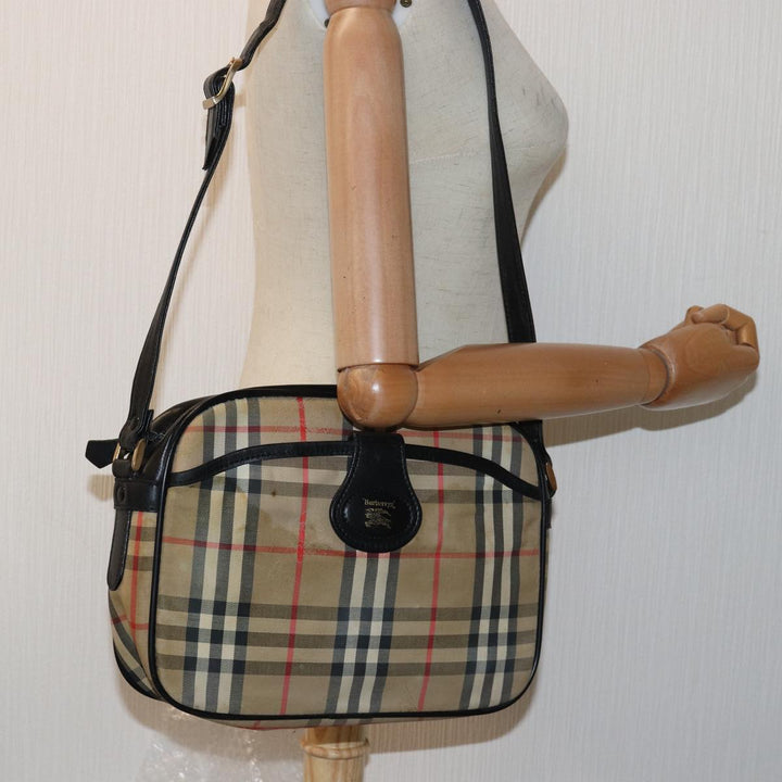 BurberrySs Nova Check Shoulder Bag Canvas Beige Black Auth bs15721