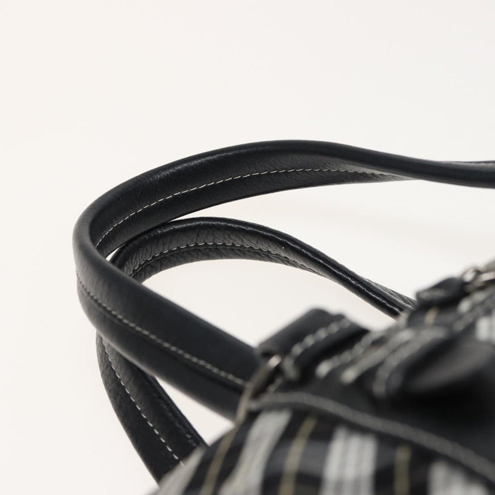 Burberry Nova Check Blue Label Hand Bag Nylon Black Auth bs15725
