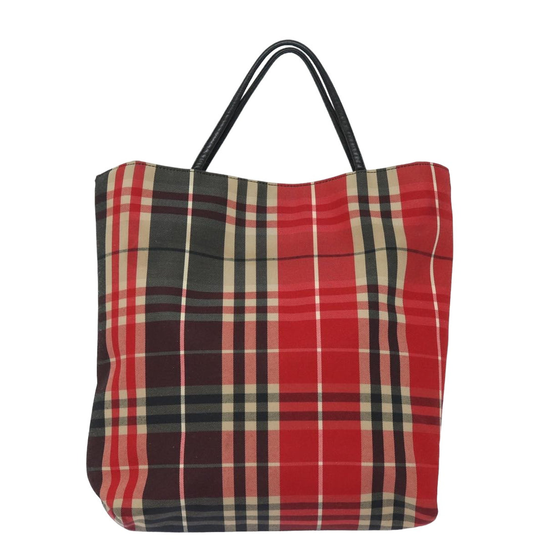 Burberry Nova Check Hand Bag Canvas Red Black Auth bs15729