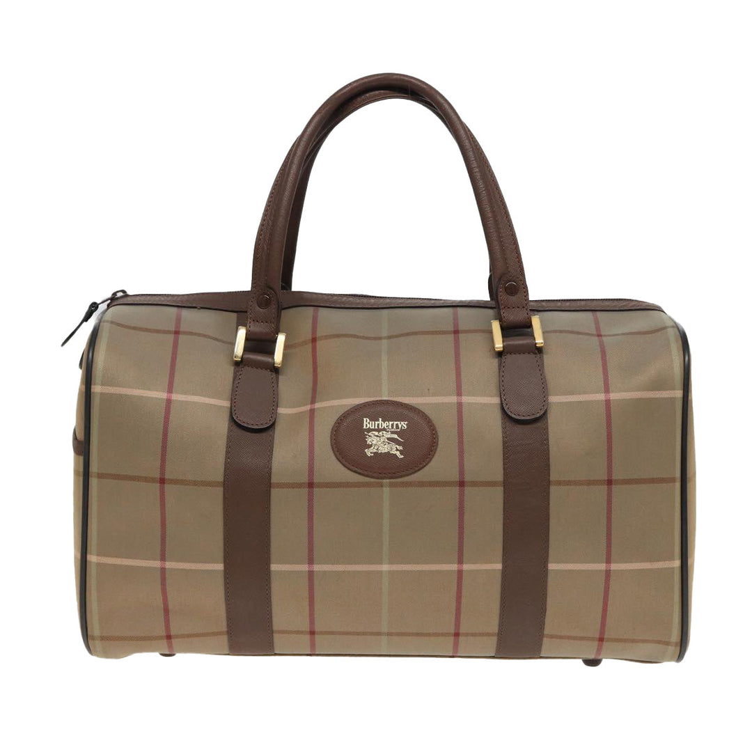 BurberrySs Nova Check Boston Bag Canvas Beige Auth bs15740