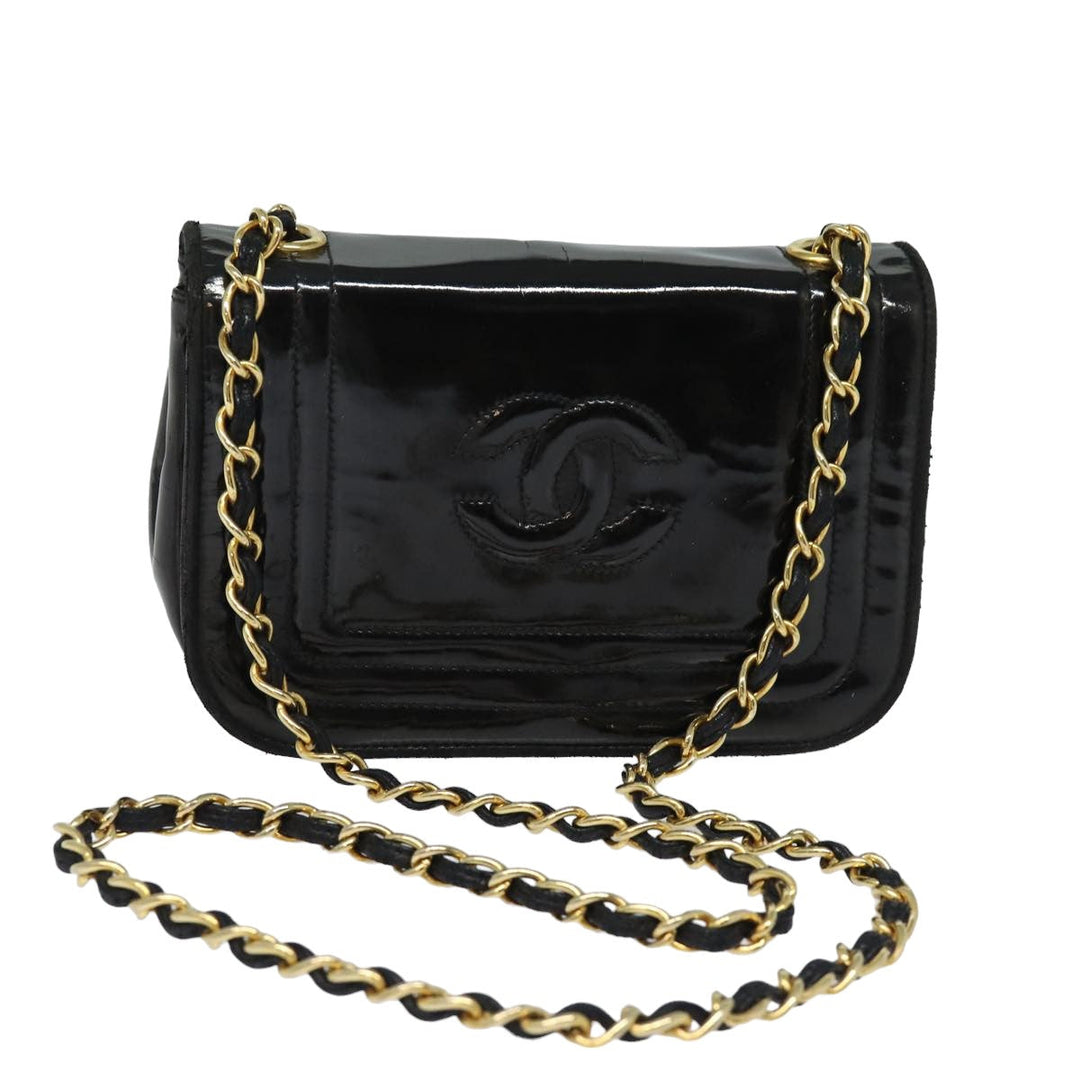 Top Quality Chanel COCO Mark Chain Shoulder Bag Enamel Black CC Auth bs15778