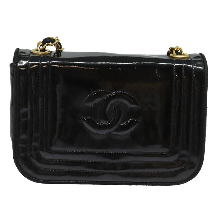 Top Quality Chanel COCO Mark Chain Shoulder Bag Enamel Black CC Auth bs15778