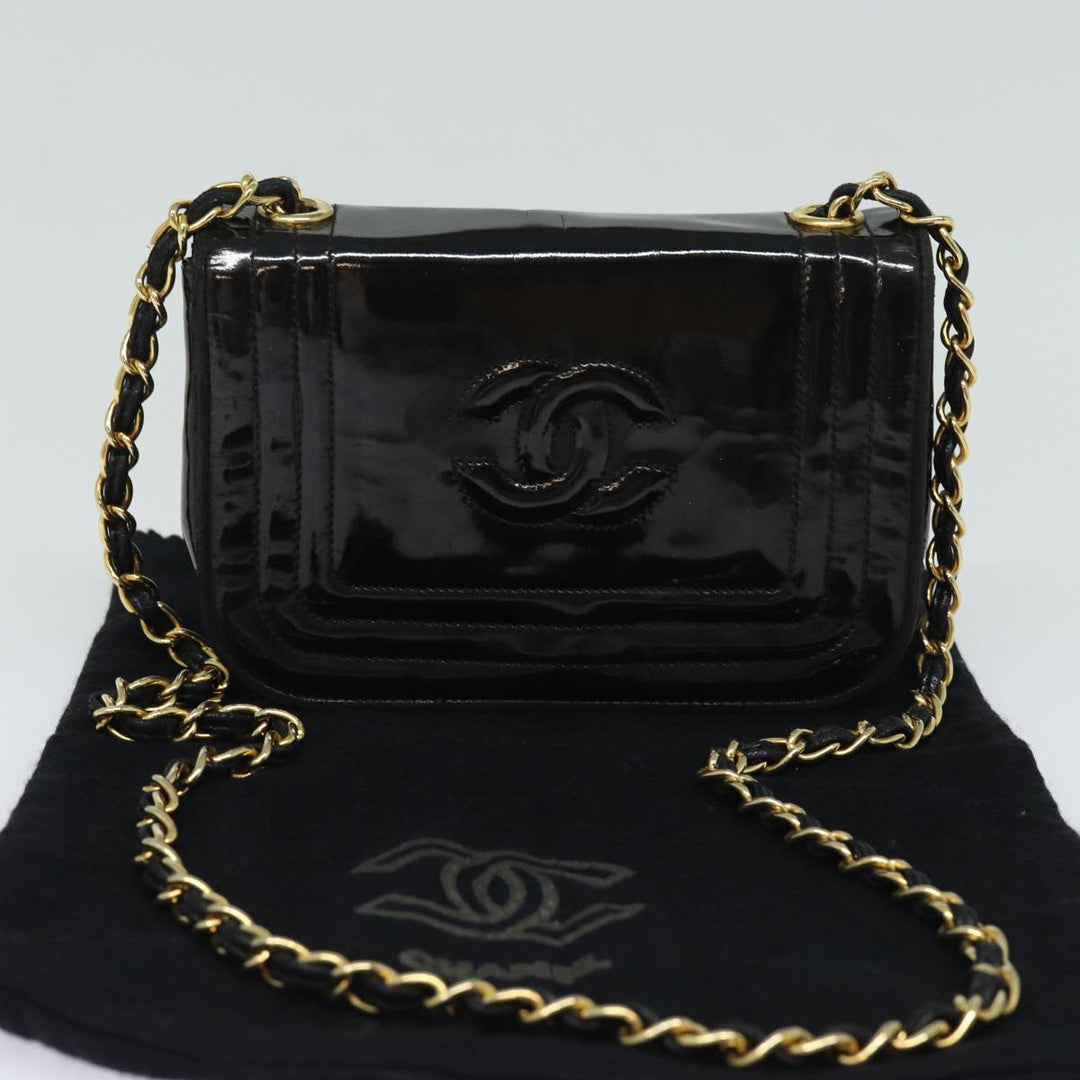 Top Quality Chanel COCO Mark Chain Shoulder Bag Enamel Black CC Auth bs15778
