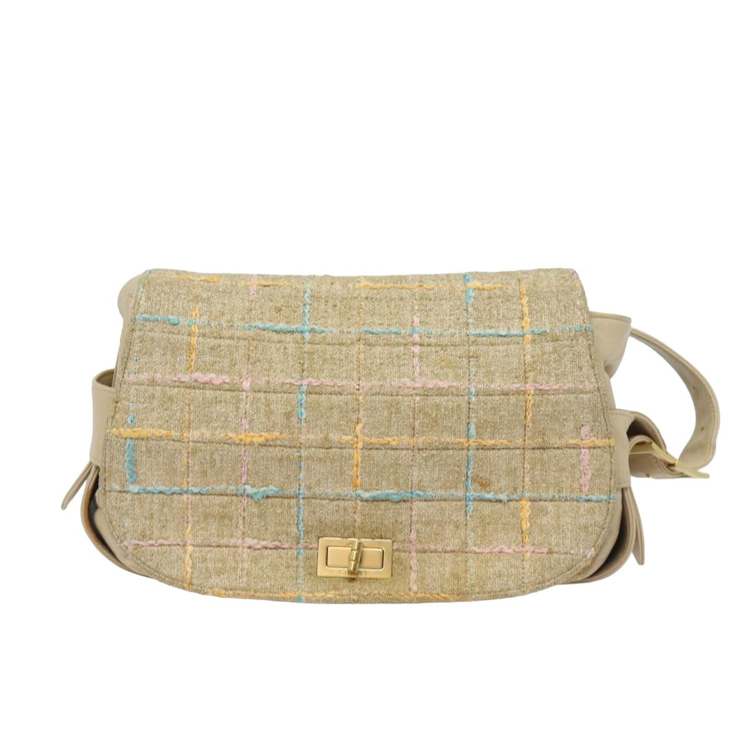 Top Quality Chanel Choco Bar Turn Lock Shoulder Bag Wool Multicolor CC Auth bs15780