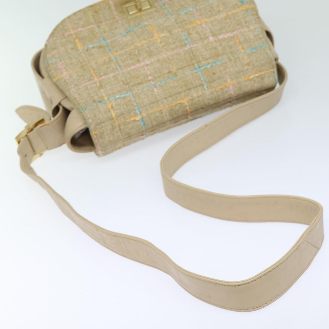 Top Quality Chanel Choco Bar Turn Lock Shoulder Bag Wool Multicolor CC Auth bs15780