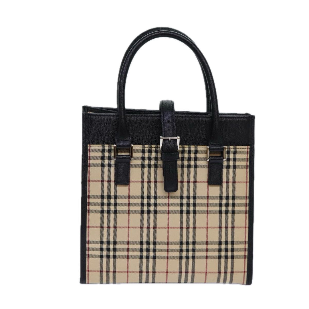 Burberry Nova Check Hand Bag Canvas Beige Auth bs15796
