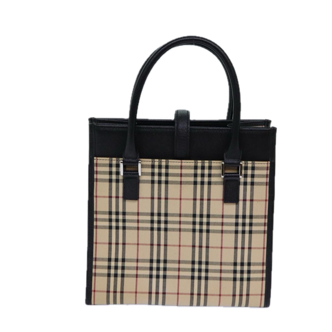 Burberry Nova Check Hand Bag Canvas Beige Auth bs15796