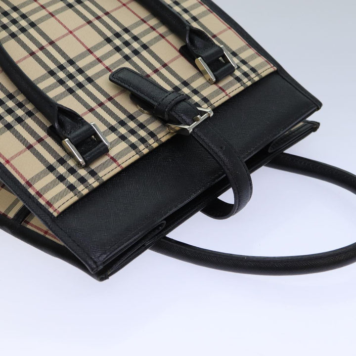 Burberry Nova Check Hand Bag Canvas Beige Auth bs15796