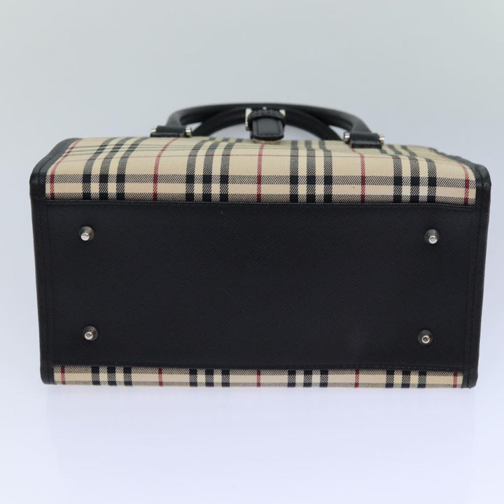 Burberry Nova Check Hand Bag Canvas Beige Auth bs15796