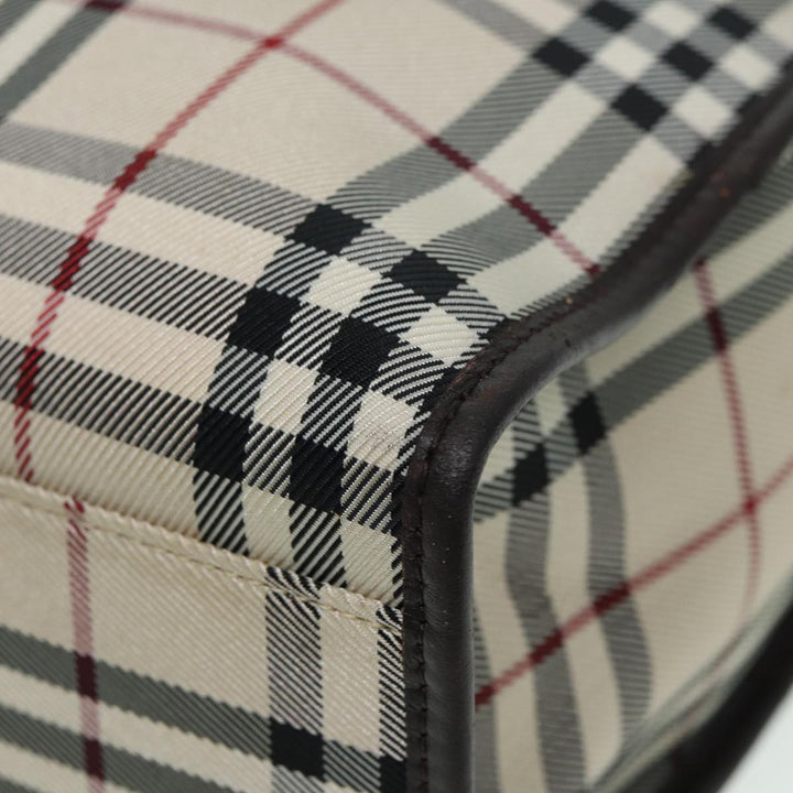 Burberry Nova Check Hand Bag Canvas Beige Dark Brown Auth bs15800