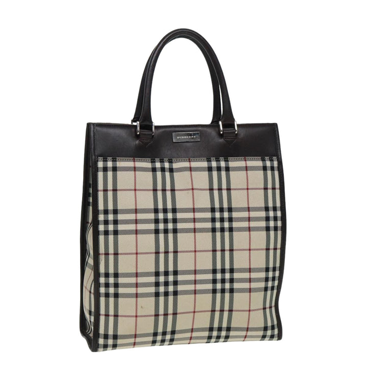 Burberry Nova Check Hand Bag Canvas Beige Dark Brown Auth bs15800