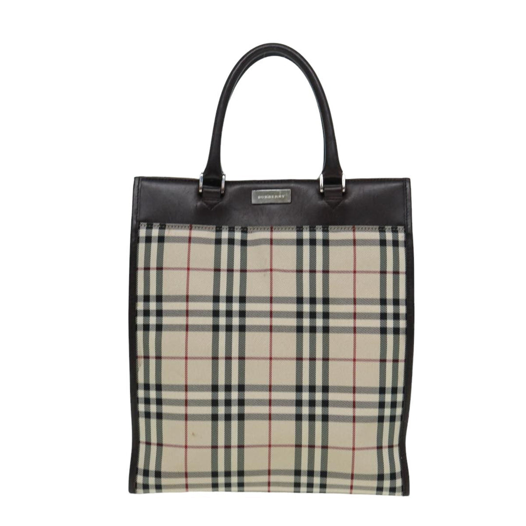 Burberry Nova Check Hand Bag Canvas Beige Dark Brown Auth bs15800