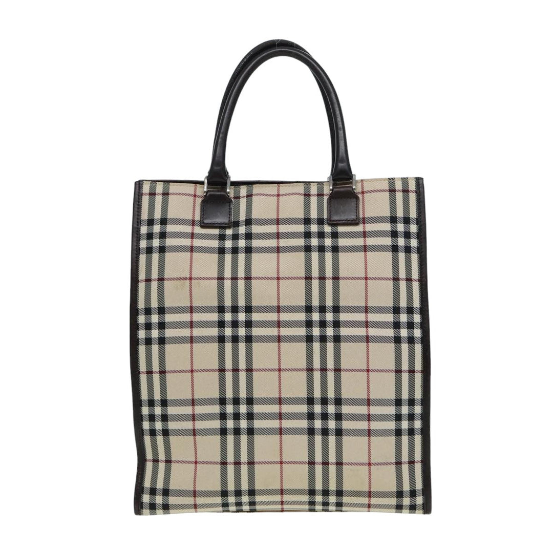 Burberry Nova Check Hand Bag Canvas Beige Dark Brown Auth bs15800