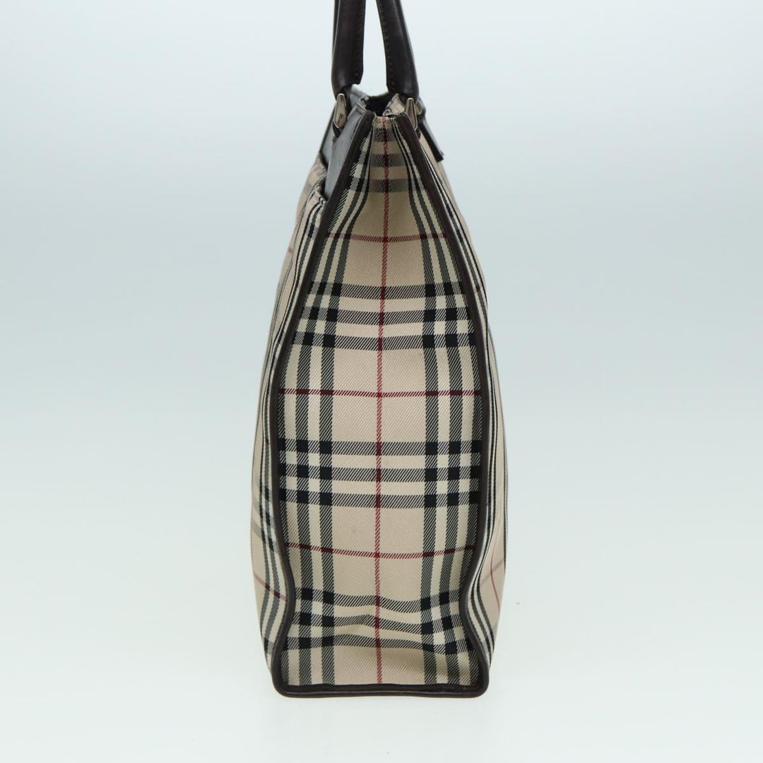 Burberry Nova Check Hand Bag Canvas Beige Dark Brown Auth bs15800