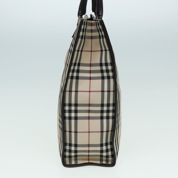 Burberry Nova Check Hand Bag Canvas Beige Dark Brown Auth bs15800