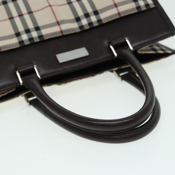 Burberry Nova Check Hand Bag Canvas Beige Dark Brown Auth bs15800