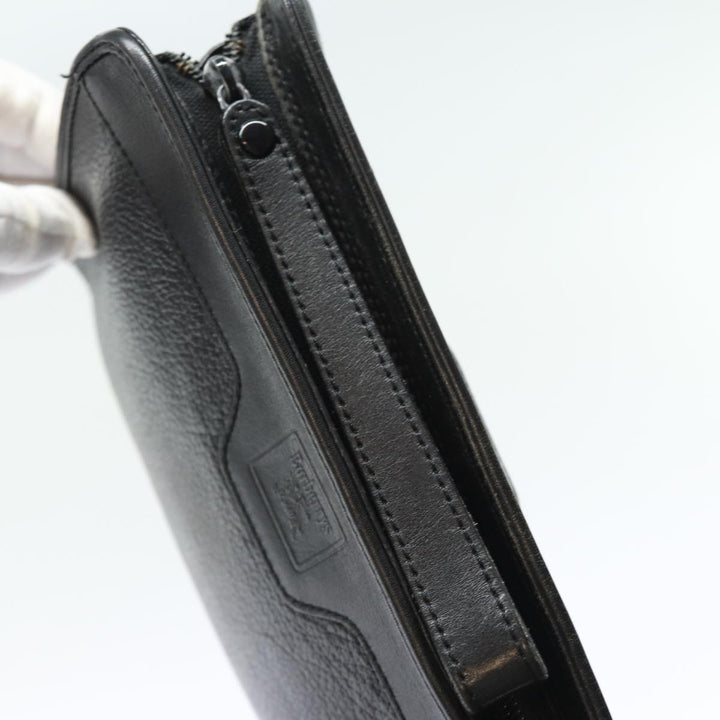 BurberrySs Clutch Bag Leather Black Auth bs15805