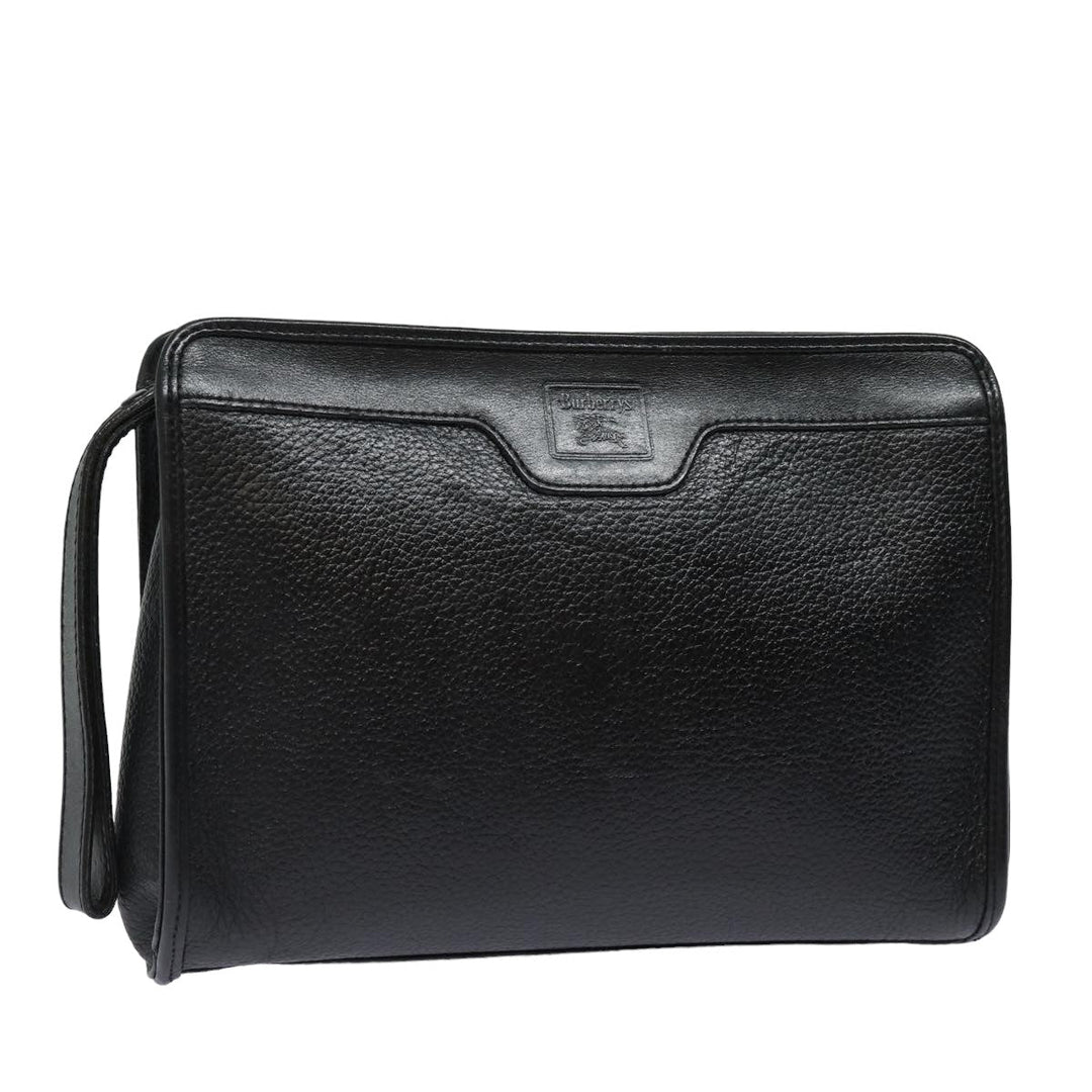 BurberrySs Clutch Bag Leather Black Auth bs15805