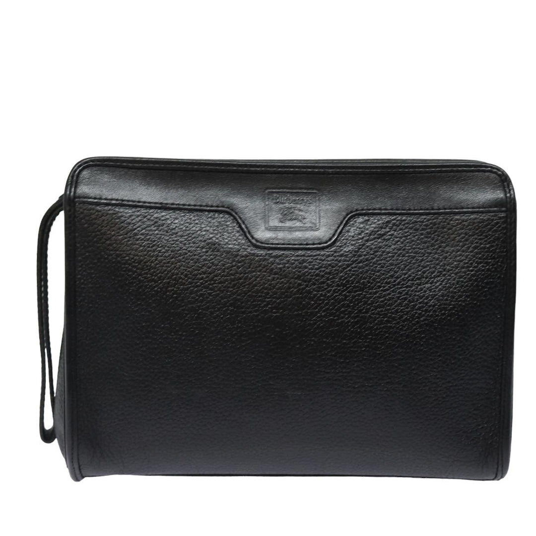 BurberrySs Clutch Bag Leather Black Auth bs15805