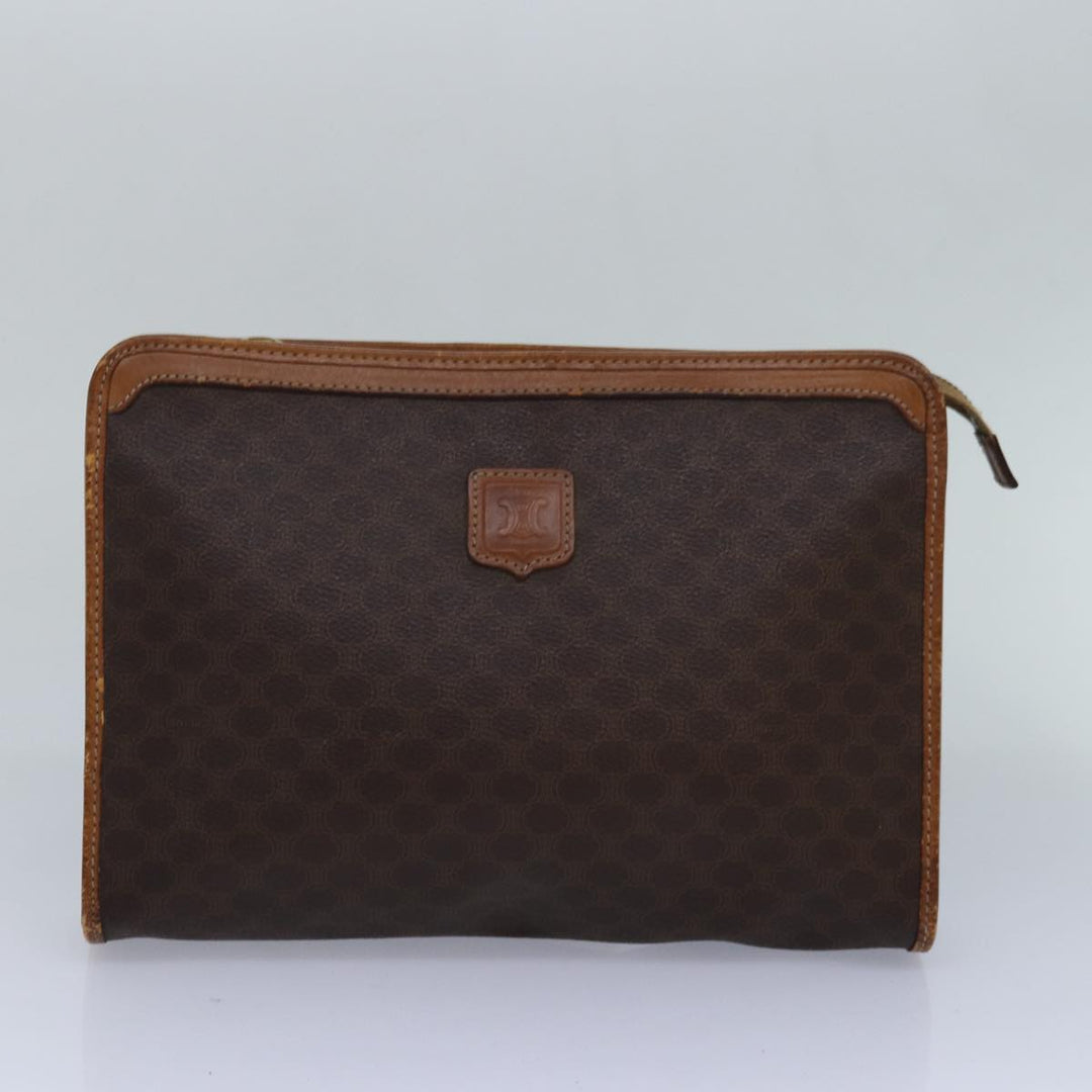 Celine Macadam Canvas Clutch Bag PVC Leather 2Set Brown Auth bs15845