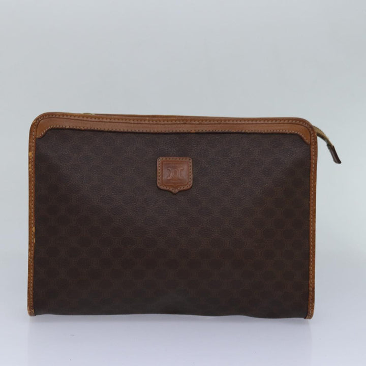 Celine Macadam Canvas Clutch Bag PVC Leather 2Set Brown Auth bs15845