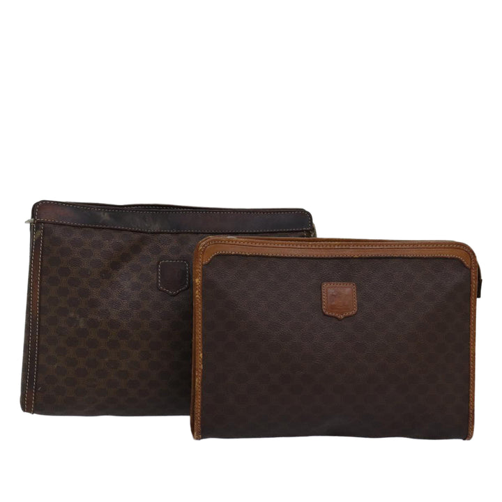 Celine Macadam Canvas Clutch Bag PVC Leather 2Set Brown Auth bs15845
