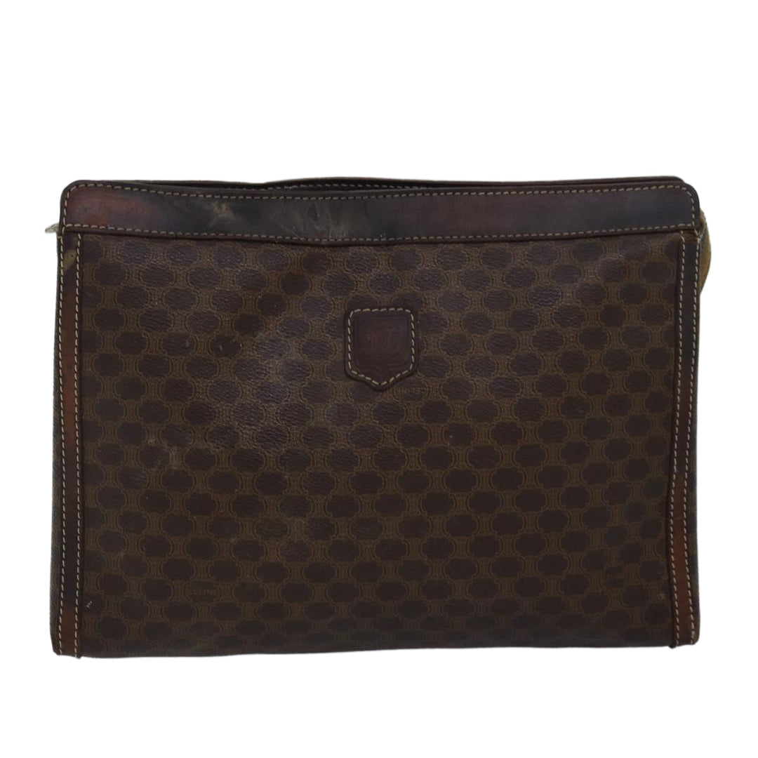 Celine Macadam Canvas Clutch Bag PVC Leather 2Set Brown Auth bs15845