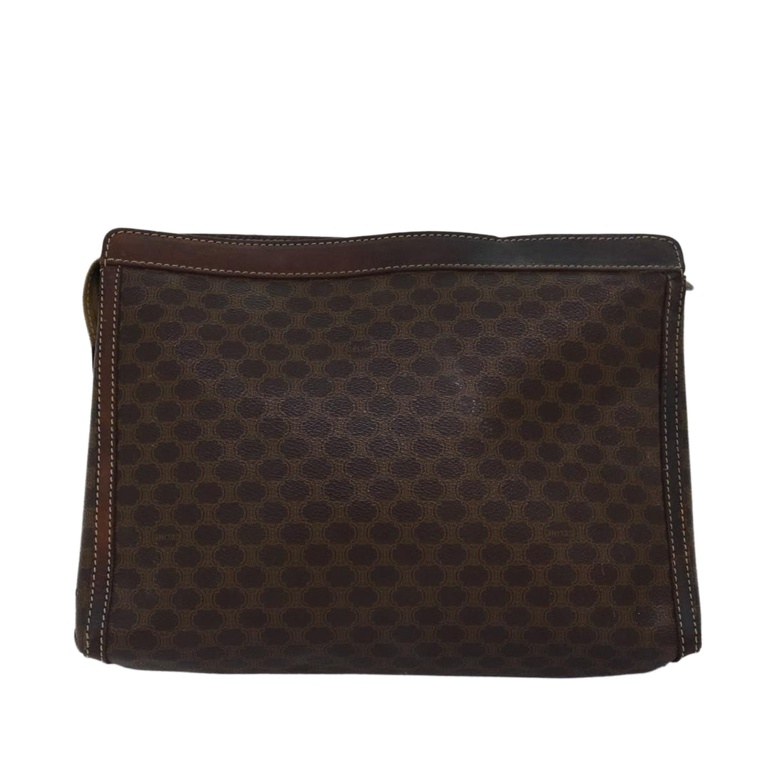 Celine Macadam Canvas Clutch Bag PVC Leather 2Set Brown Auth bs15845