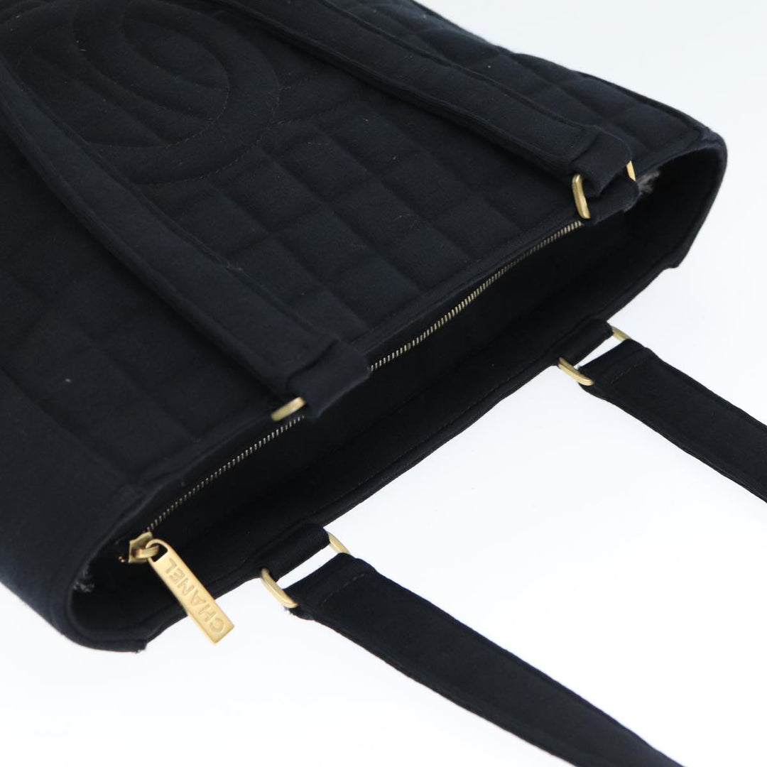 Top Quality Chanel Choco Bar Tote Bag Cotton Black CC Auth bs15847