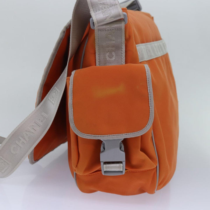 Top Quality Chanel Choco Bar Sports Line Shoulder Bag Nylon Orange CC Auth bs15857
