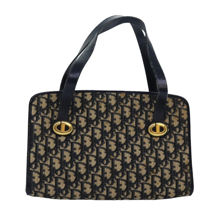CHRISTIAN Top quality Dior Trotter Canvas Hand Bag Canvas Navy Auth bs15874