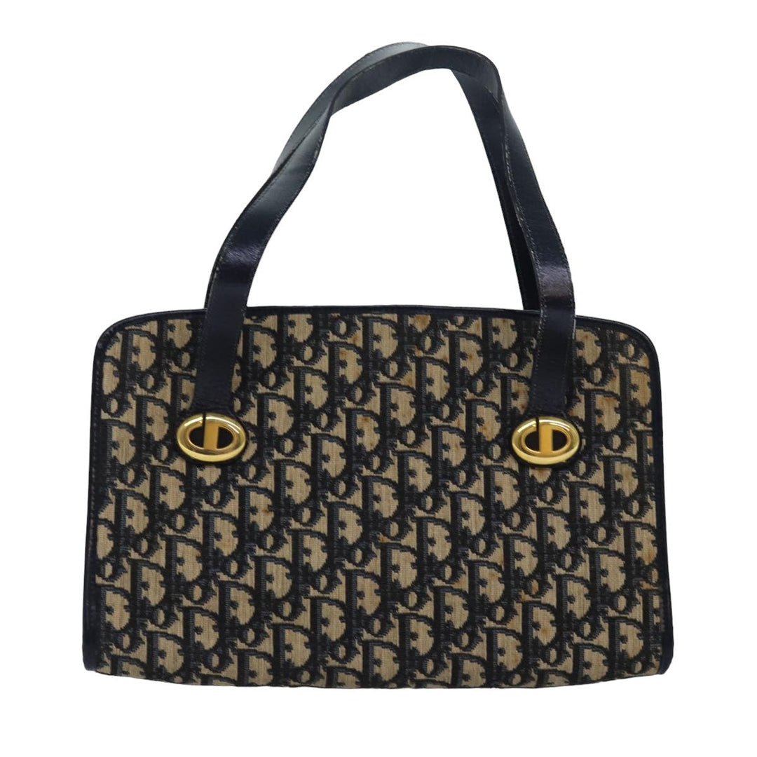 CHRISTIAN Top quality Dior Trotter Canvas Hand Bag Canvas Navy Auth bs15874