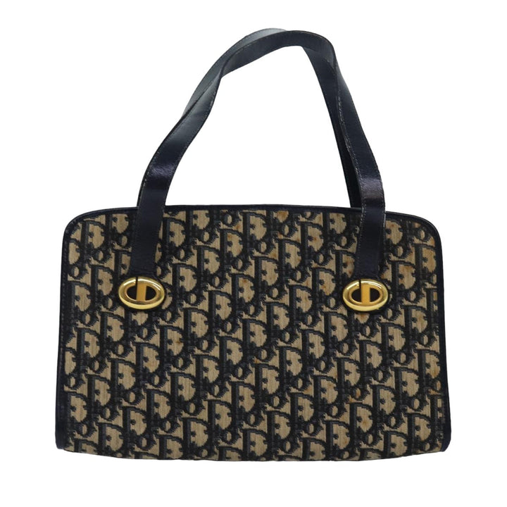 CHRISTIAN Top quality Dior Trotter Canvas Hand Bag Canvas Navy Auth bs15874
