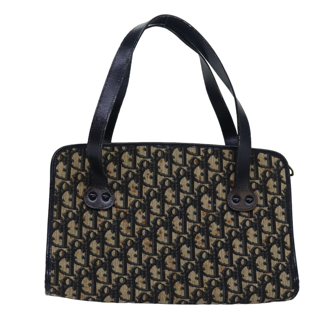 CHRISTIAN Top quality Dior Trotter Canvas Hand Bag Canvas Navy Auth bs15874