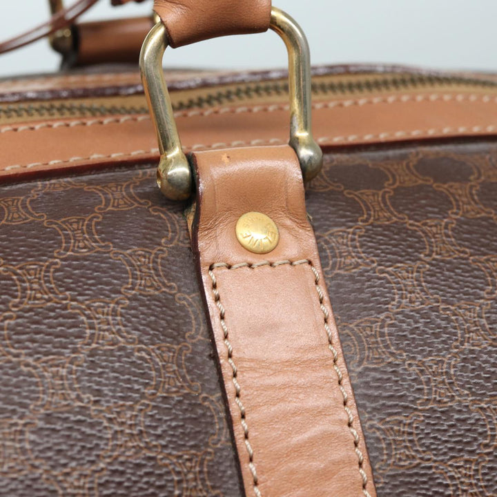 Celine Macadam Canvas Boston Bag PVC Leather Brown Auth bs15893
