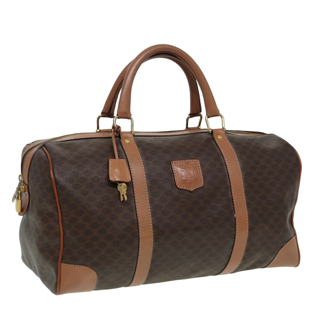 Celine Macadam Canvas Boston Bag PVC Leather Brown Auth bs15893