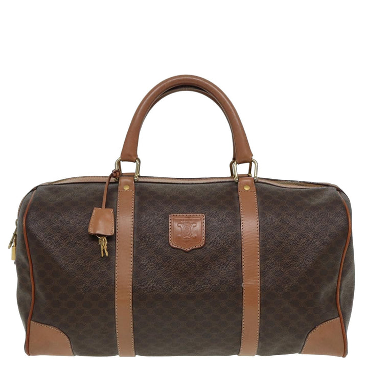 Celine Macadam Canvas Boston Bag PVC Leather Brown Auth bs15893