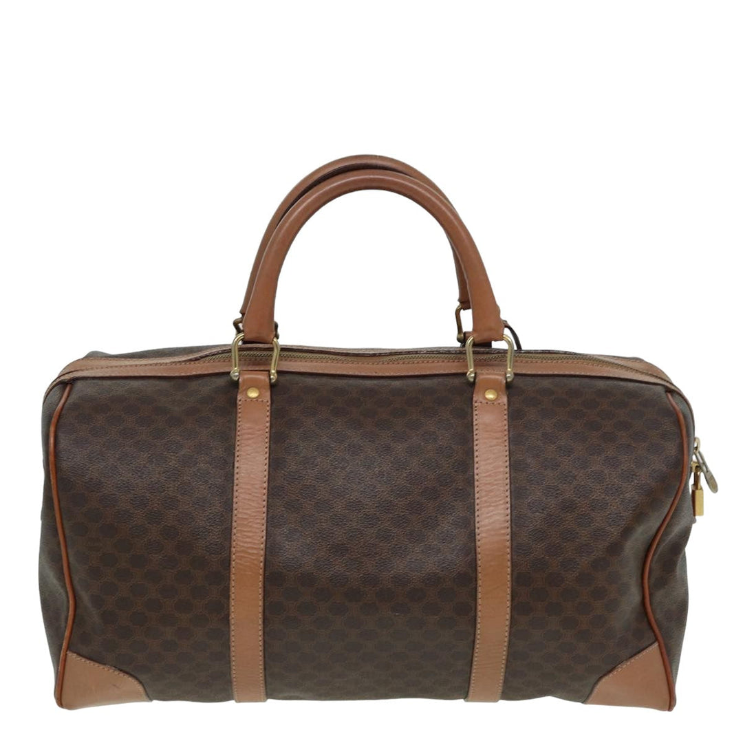 Celine Macadam Canvas Boston Bag PVC Leather Brown Auth bs15893
