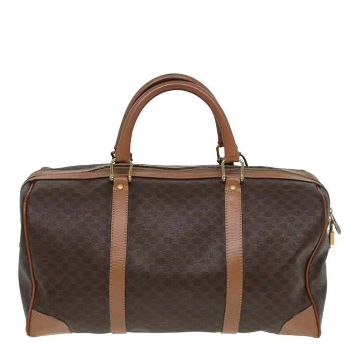 Celine Macadam Canvas Boston Bag PVC Leather Brown Auth bs15893