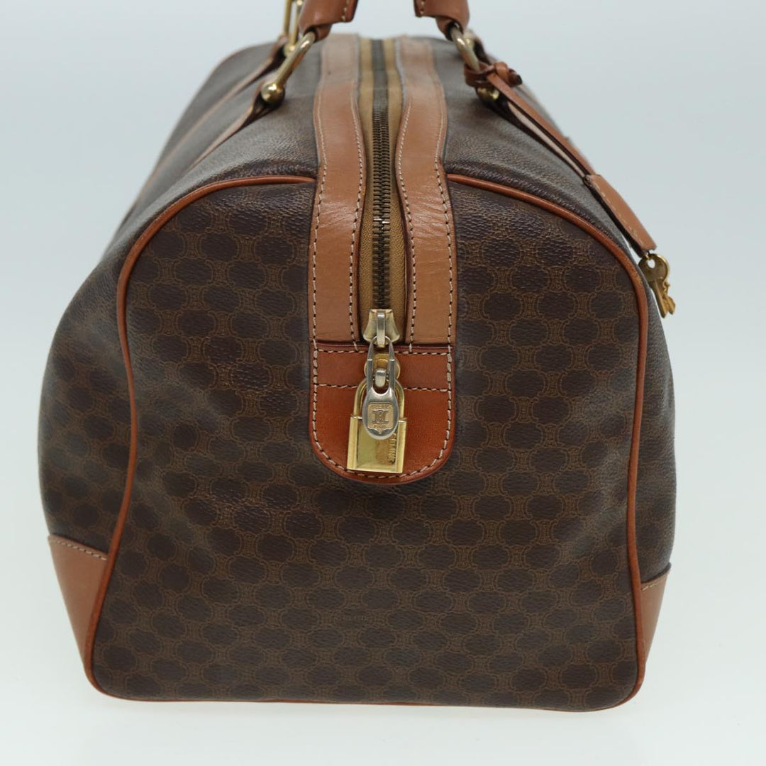 Celine Macadam Canvas Boston Bag PVC Leather Brown Auth bs15893