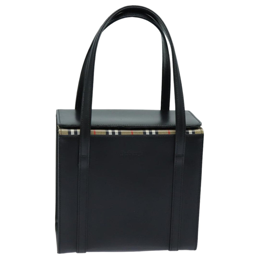 BurberrySs Hand Bag Leather Black Auth bs16011