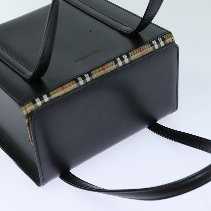 BurberrySs Hand Bag Leather Black Auth bs16011