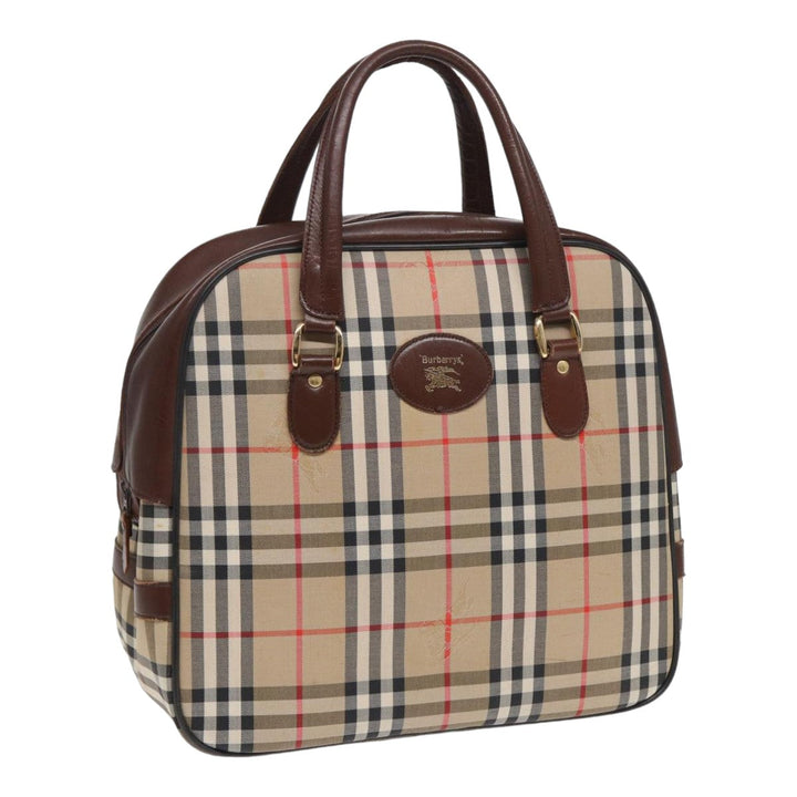 BurberrySs Nova Check Hand Bag Canvas Beige Auth bs16012